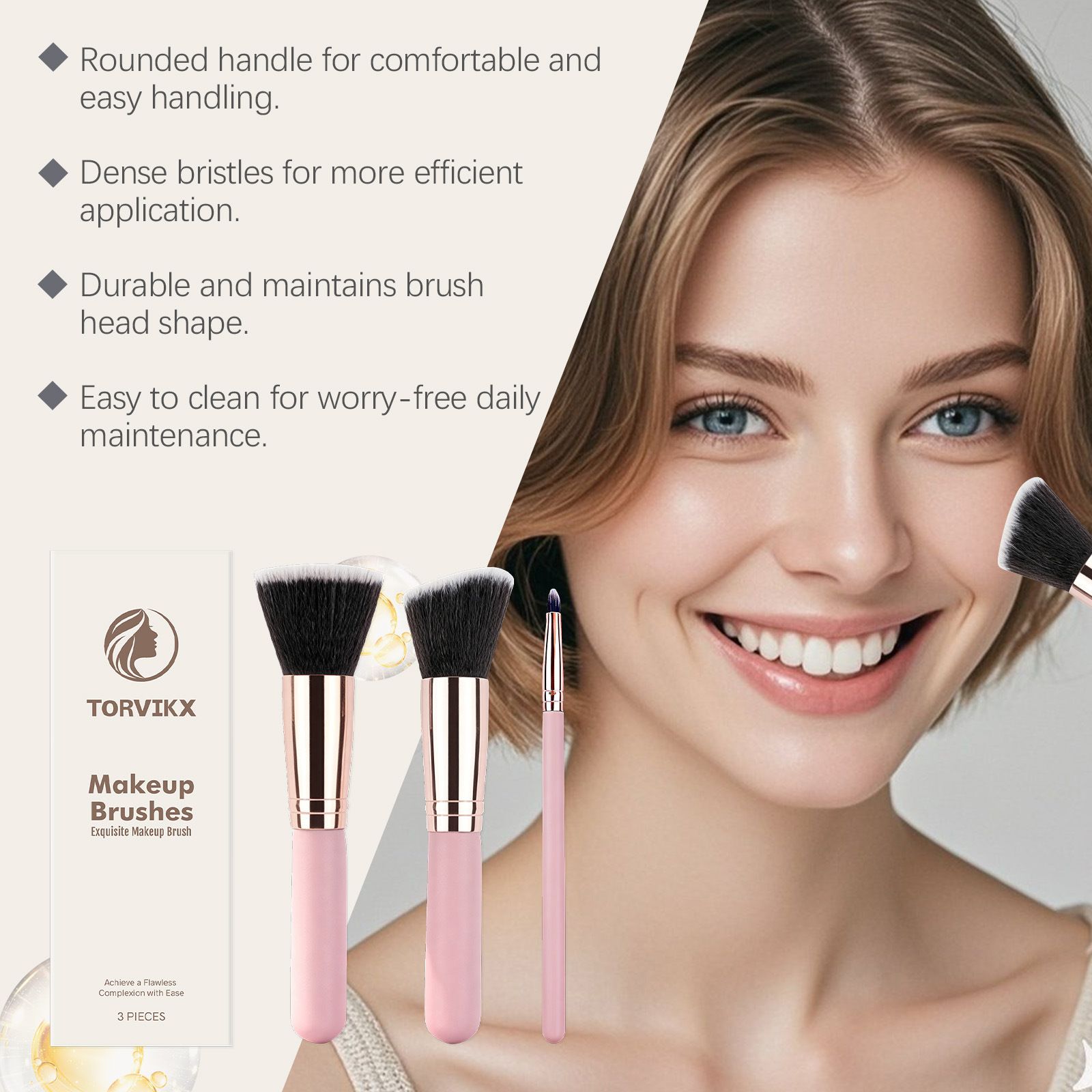 TORVIKX Seamless Makeup Brush Set with Soft and Comfortable Bristles, Evenly Applies Powder to Create a Clear and Natural Makeup Look