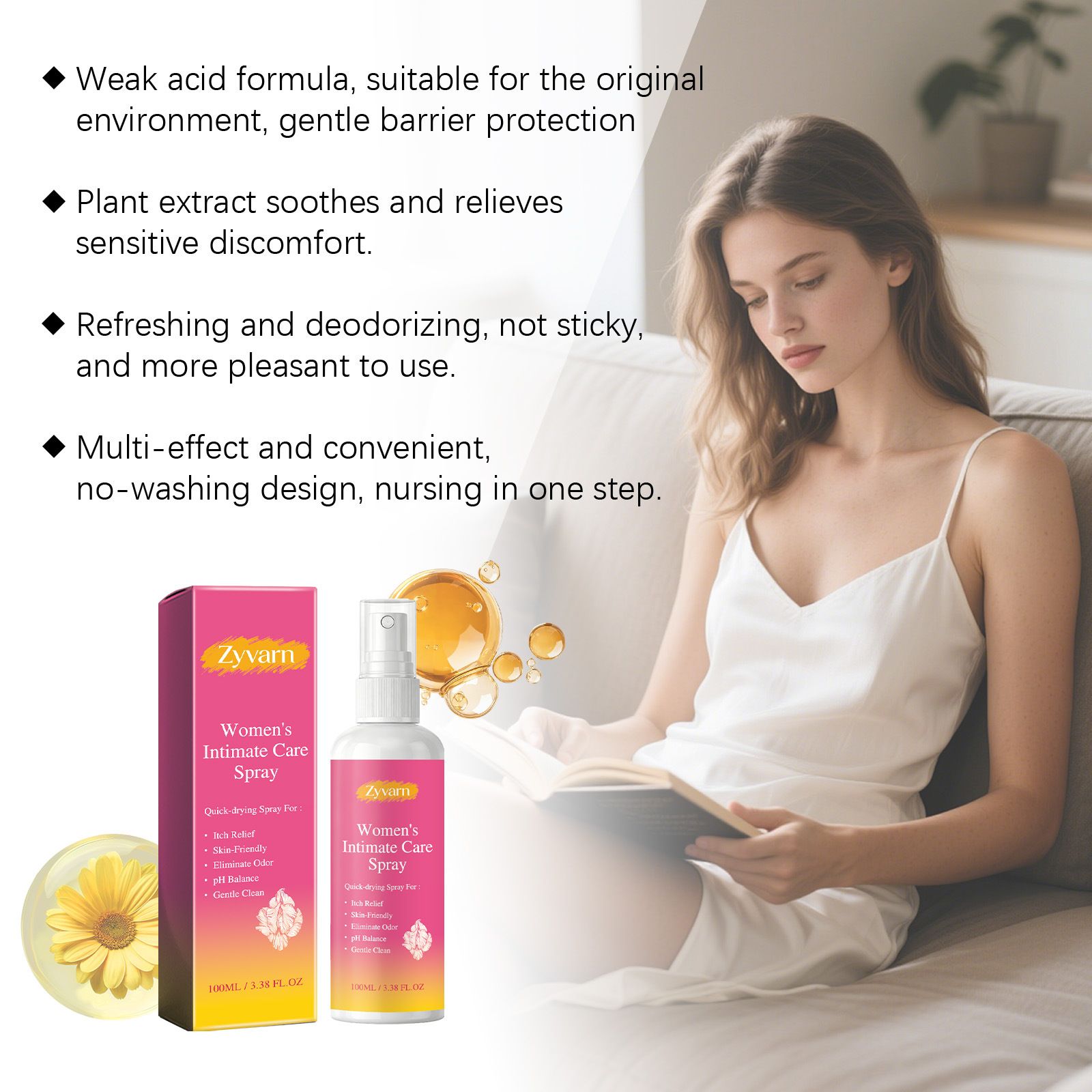 Zyvarn Women's Body Care Spray Daily Gentle Care for Body Skin, Portable and Easy-to-Use Spray