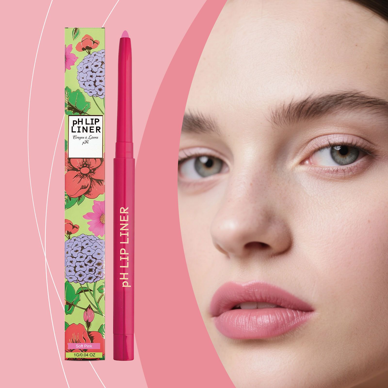 Soft pink lip liner, smooth and silky to outline and create a three-dimensional look, warm-toned, long-lasting lip makeup correction pencil