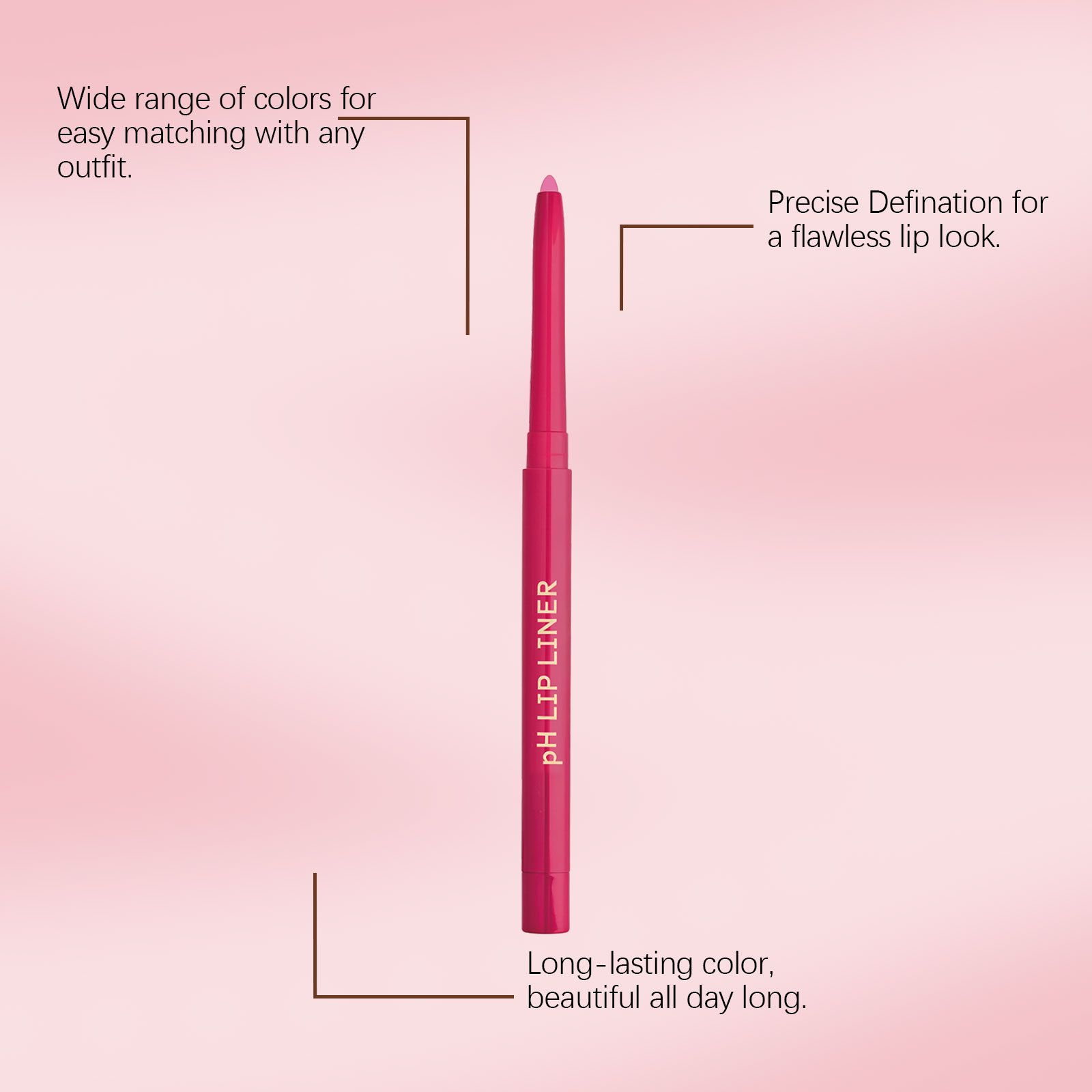 Soft pink lip liner, smooth and silky to outline and create a three-dimensional look, warm-toned, long-lasting lip makeup correction pencil