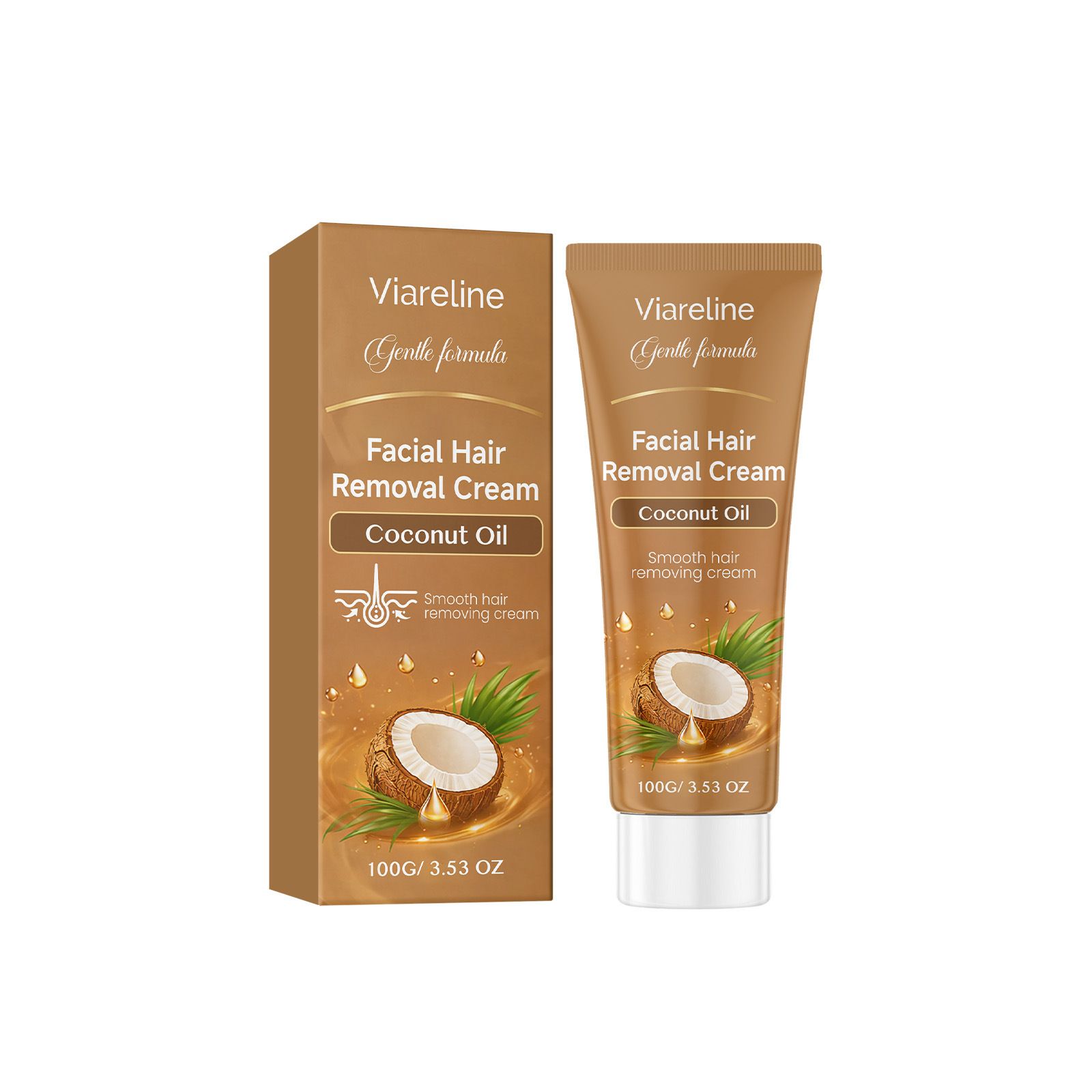 VIARELINE Coconut Oil Facial Hair Removal Cream Say Goodbye to Troubles Gentle Formula Skin-Friendly and Non-Irritating