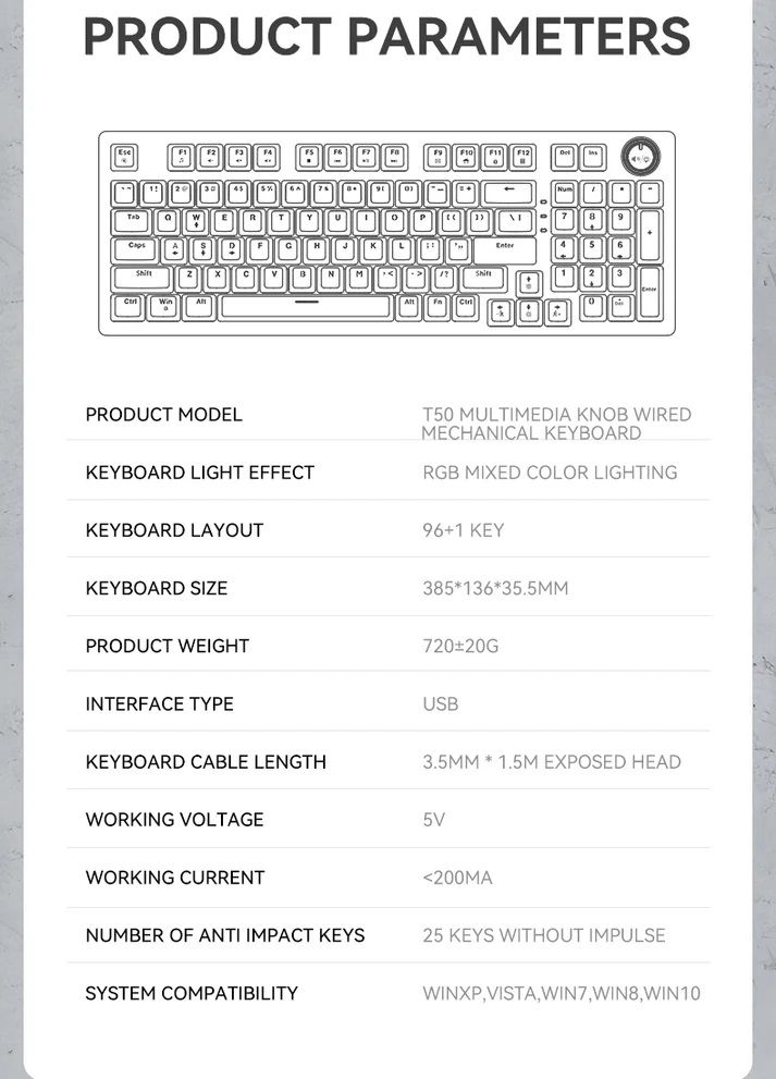 T-Wolf T50 Wired Mechanical Keyboard