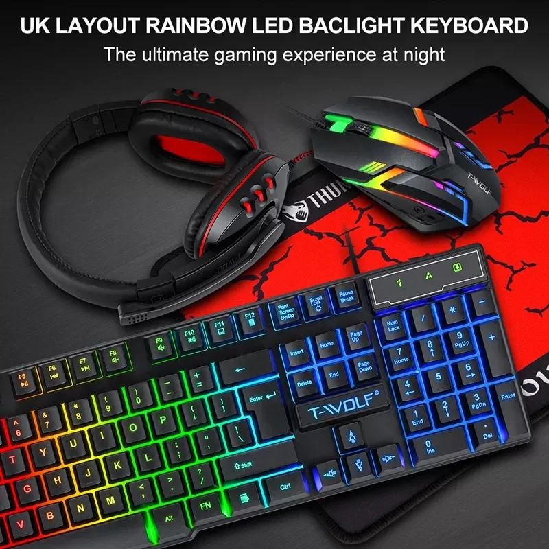 TWOLF TF850 5 in 1 Gift Laptop Gaming Teclado Keyboard and Mouse Speaker Headphones Pads Combos Kit Gaming for PC Gamer