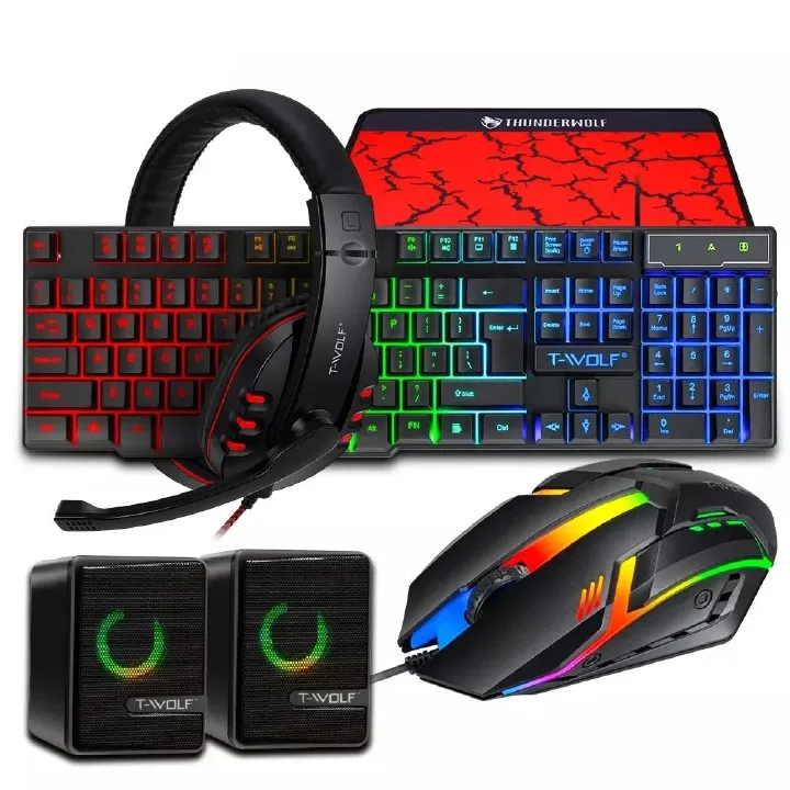TWOLF TF850 5 in 1 Gift Laptop Gaming Teclado Keyboard and Mouse Speaker Headphones Pads Combos Kit Gaming for PC Gamer
