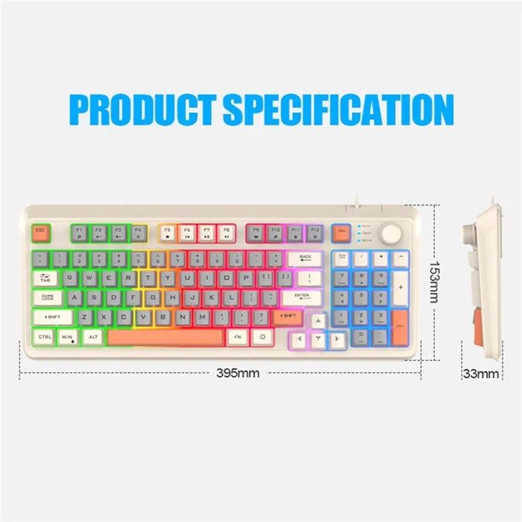 Wired USB Mechanical Keyboard 94 Keys Luminous Gaming Keyboard For Desktop Computer Laptop Home Office