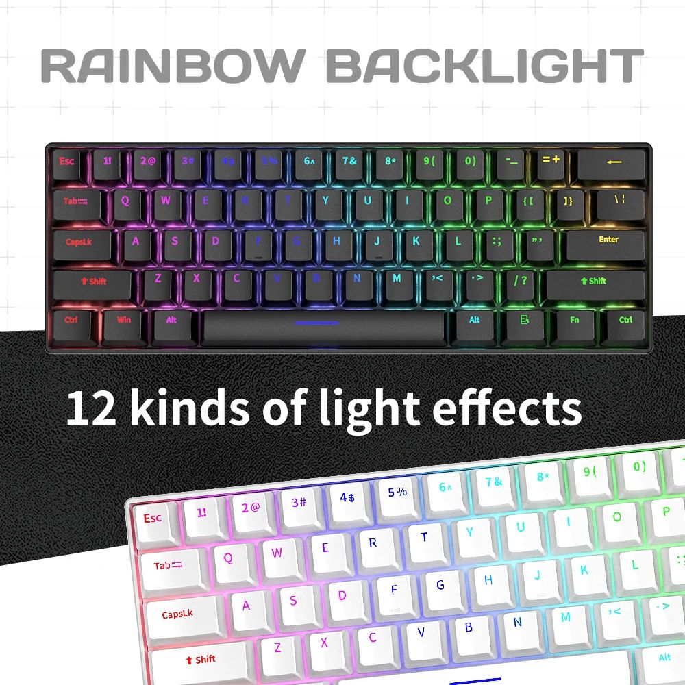 Mechanical Keyboard RGB Led Backlit Hot Swappable Mechanical 68Keys Gaming Keyboards For Pc Computer Laptop 60% Gaming Keyboard
