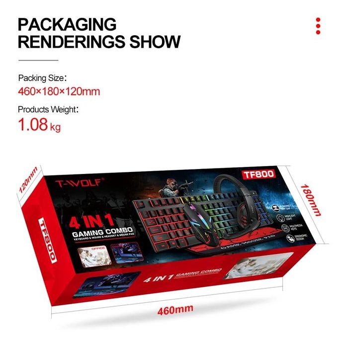 TWOLF TF850 5 in 1 Gift Laptop Gaming Teclado Keyboard and Mouse Speaker Headphones Pads Combos Kit Gaming for PC Gamer