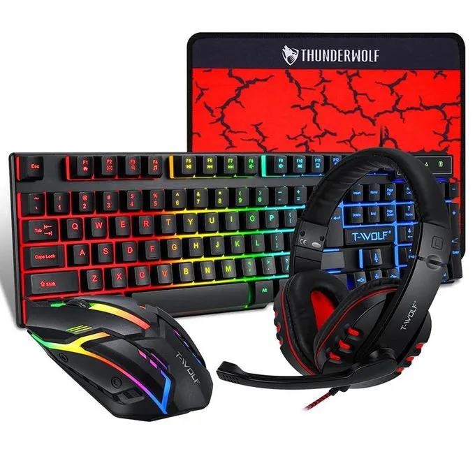 TWOLF TF850 5 in 1 Gift Laptop Gaming Teclado Keyboard and Mouse Speaker Headphones Pads Combos Kit Gaming for PC Gamer
