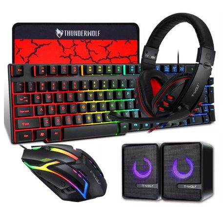 TWOLF TF850 5 in 1 Gift Laptop Gaming Teclado Keyboard and Mouse Speaker Headphones Pads Combos Kit Gaming for PC Gamer