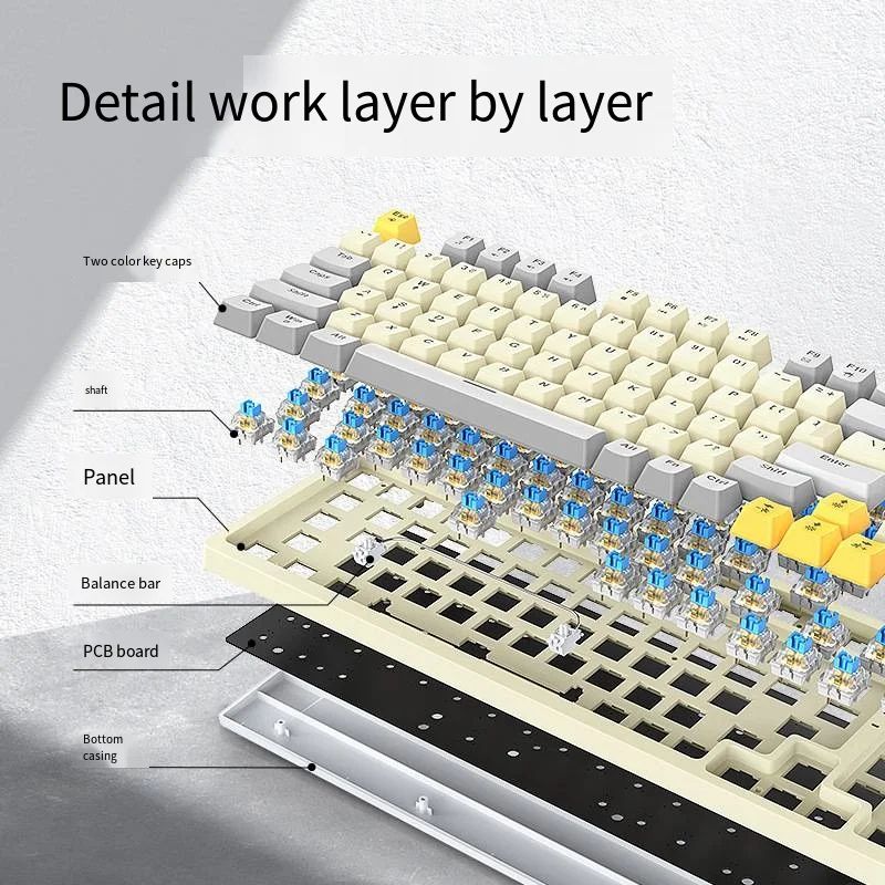 Grey  Cream T-Wolf T50 97 Key RGB Backlit Wired Mechanical Keyboard with Multimedia Knob and Dynamic Backlit