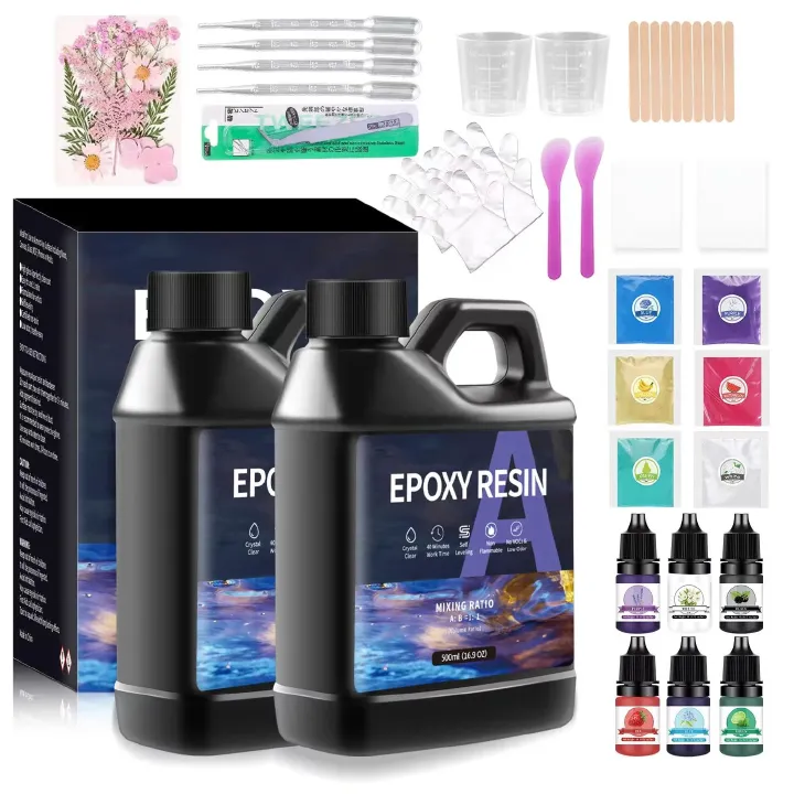 Epoxy Resin kit 1:1 DIY  for Art Epoxy Resin Craft Tool Package Resin. Comes with Colors, Gloves, Sticks and flowers