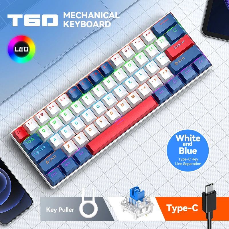 T60  Gaming mechanical keyboard 63 keys blue switch Backlit keyboard