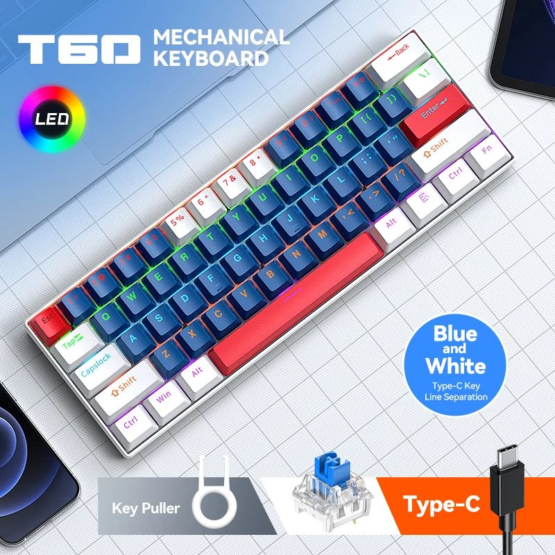 T60  Gaming mechanical keyboard 63 keys blue switch Backlit keyboard