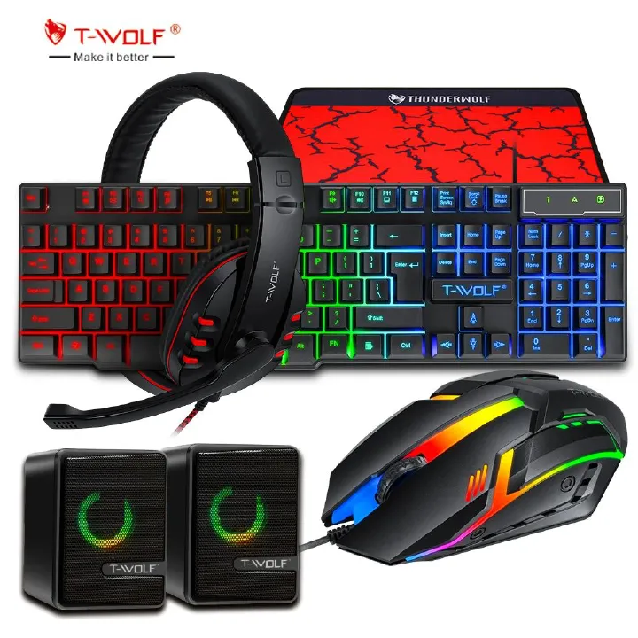5 in 1  Gaming keyboard mouse and gaming headset and speaker mouse pad wired RGB backlight keyboard combos for computer, Console etc