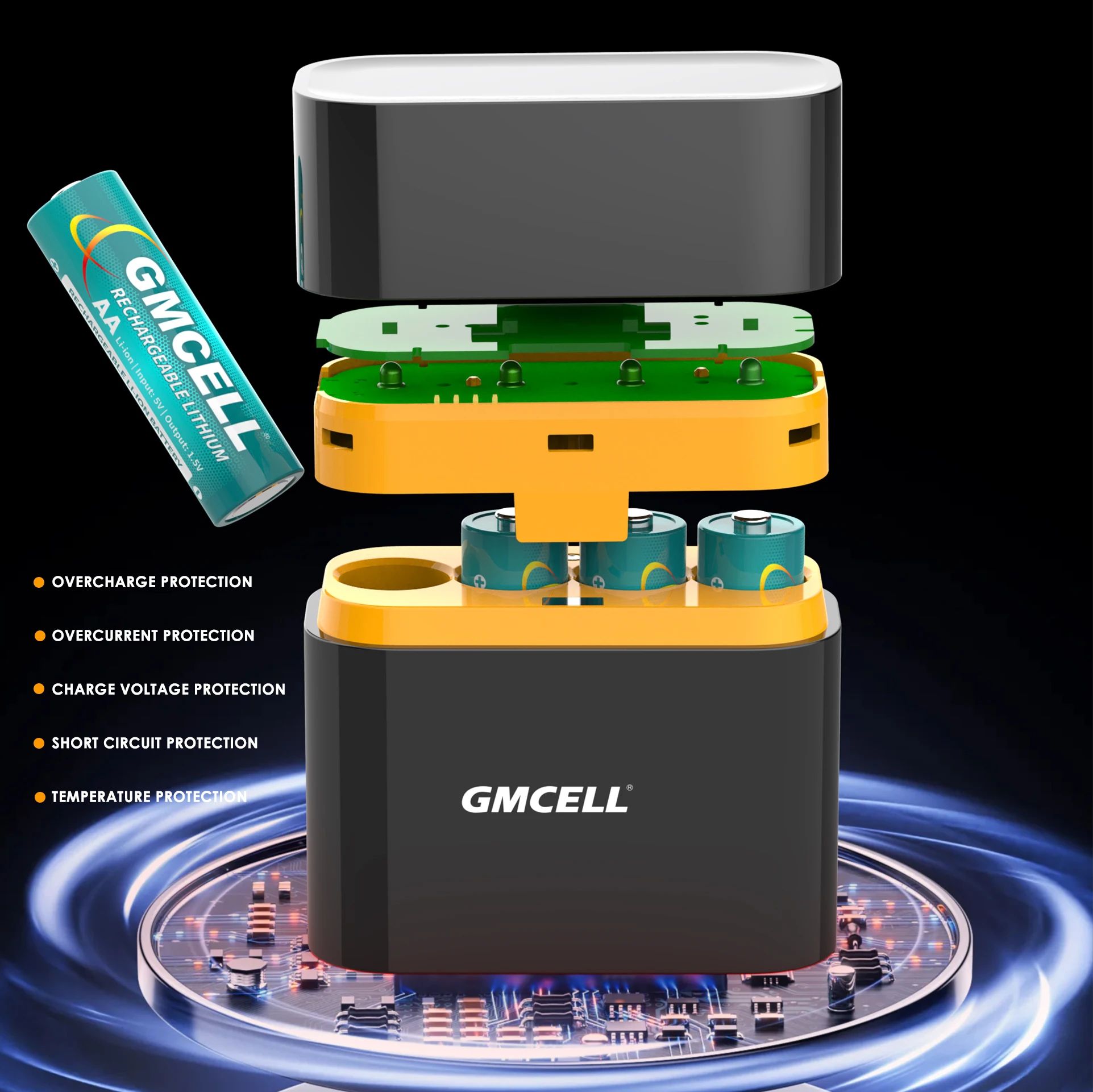 Portable Fast Charge AA Lithium Ion Battery Smart Charger Aa and Aaa Batteries Charger with 8 Slots