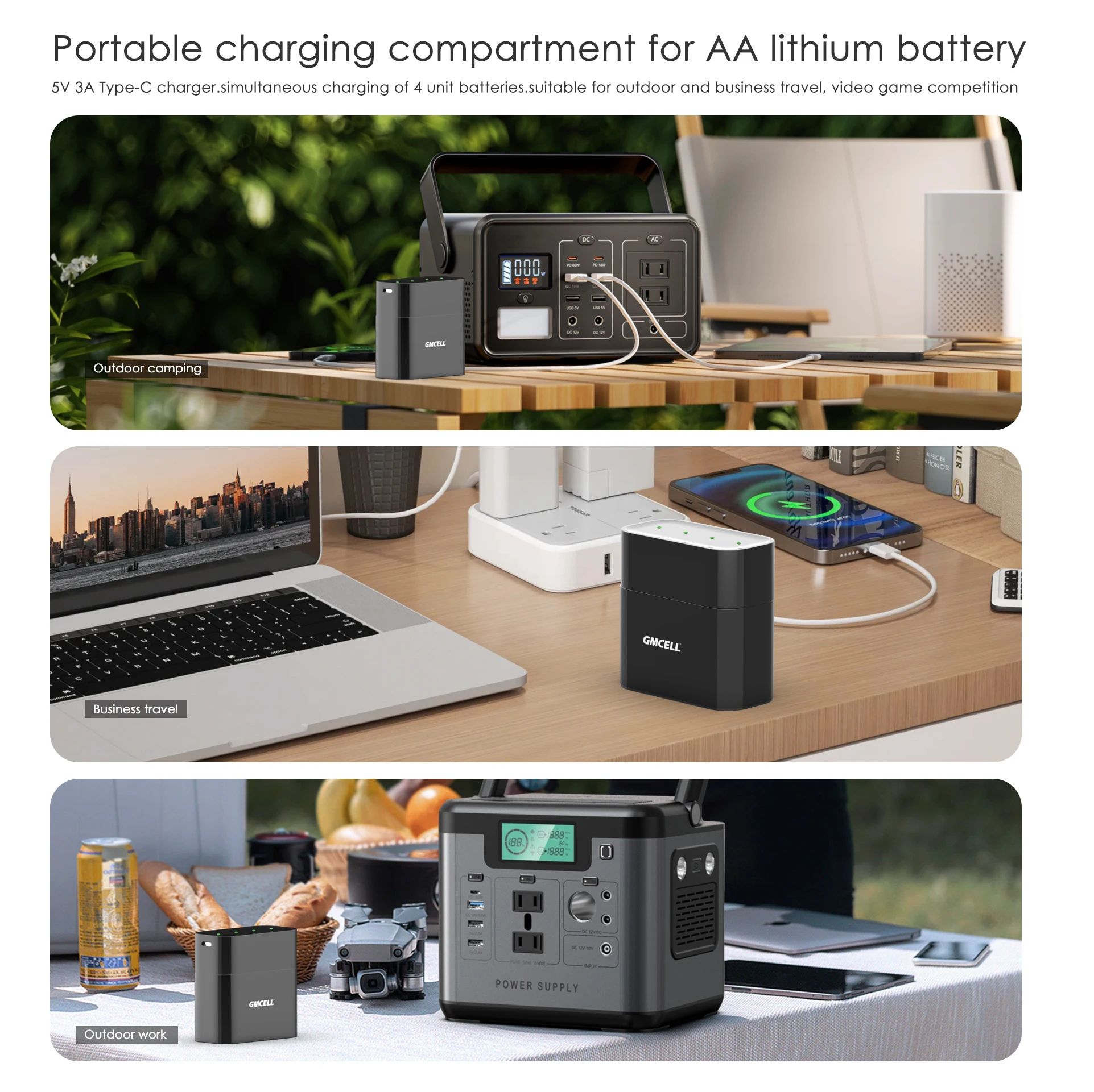 Portable Fast Charge AA Lithium Ion Battery Smart Charger Aa and Aaa Batteries Charger with 8 Slots