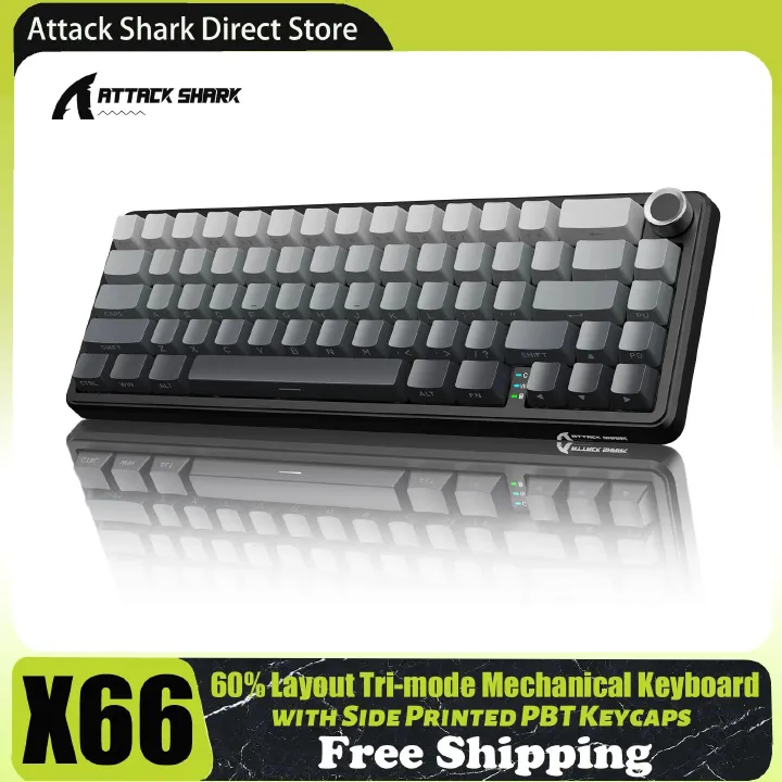 X66 Wireless Mechanical Gaming Keyboard with Knob,Tri Mode USB-C/BT5.0/2.4G Gasket Mounted 60% RGB Gaming Keyboard, Side Printed PBT Keycap,Hot Swappable Strawberry Switch(Moonlight)