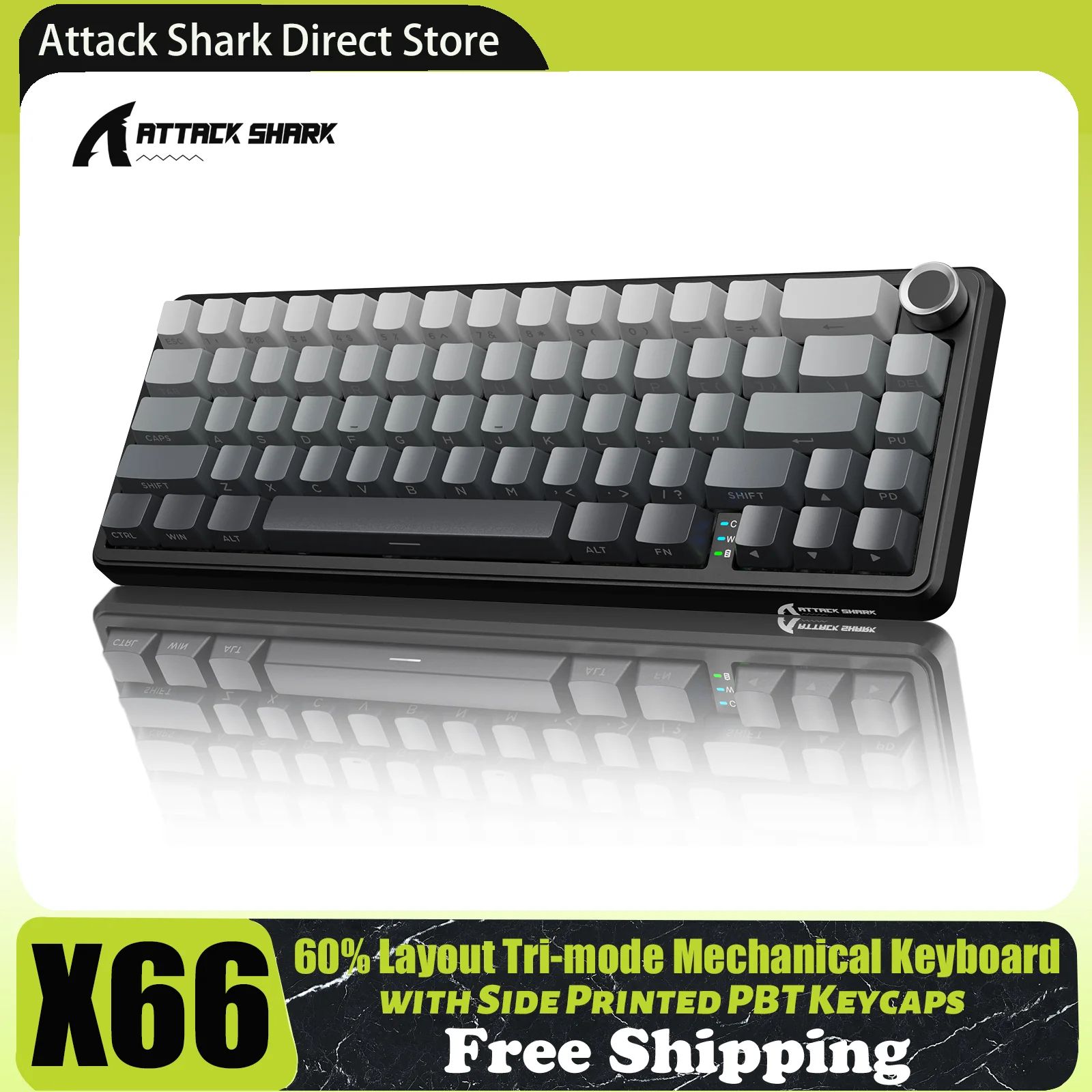 X66 Wireless Mechanical Gaming Keyboard with Knob,Tri Mode USB-C/BT5.0/2.4G Gasket Mounted 60% RGB Gaming Keyboard, Side Printed PBT Keycap,Hot Swappable Strawberry Switch(Moonlight)