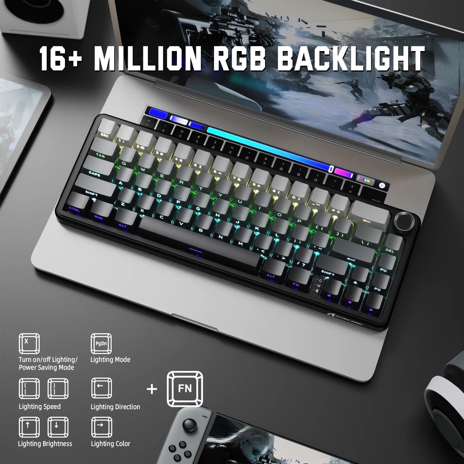 X66 Wireless Mechanical Gaming Keyboard with Knob,Tri Mode USB-C/BT5.0/2.4G Gasket Mounted 60% RGB Gaming Keyboard, Side Printed PBT Keycap,Hot Swappable Strawberry Switch(Moonlight)