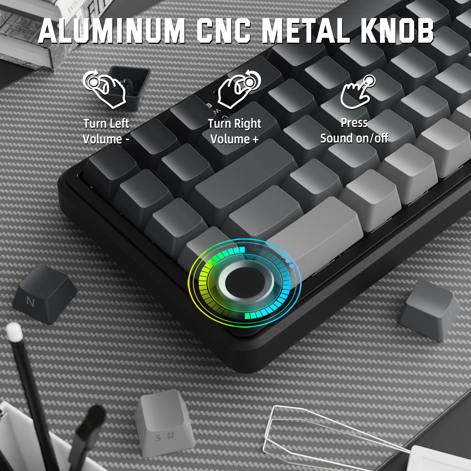 X66 Wireless Mechanical Gaming Keyboard with Knob,Tri Mode USB-C/BT5.0/2.4G Gasket Mounted 60% RGB Gaming Keyboard, Side Printed PBT Keycap,Hot Swappable Strawberry Switch(Moonlight)