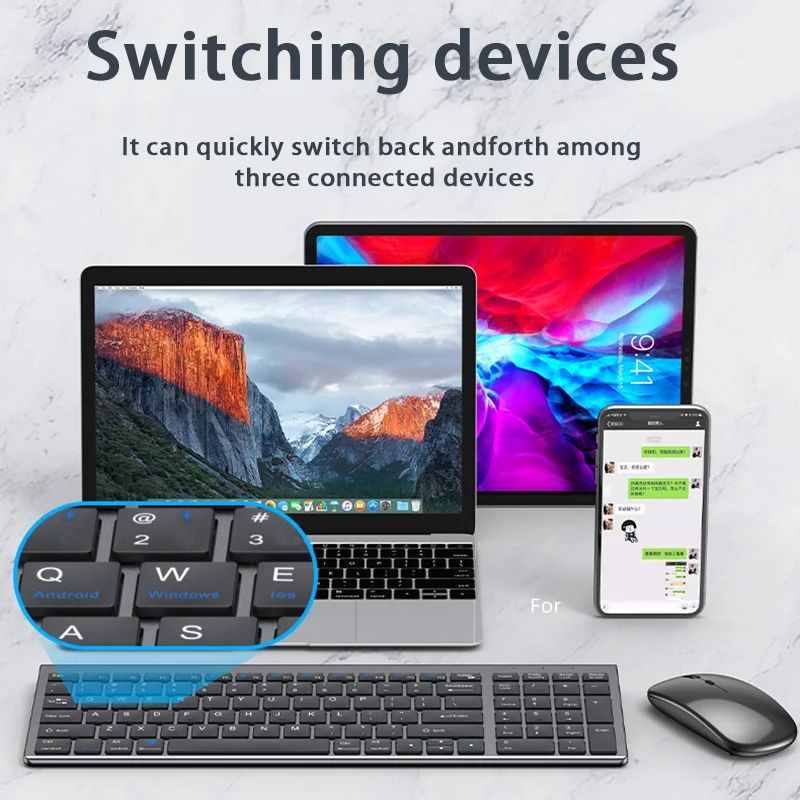 Bluetooth Wireless Keyboard and Mouse Three-mode Full-size Bluetooth Keyboard Mouse Set Multi-Device Rechargeable Keyboard Set