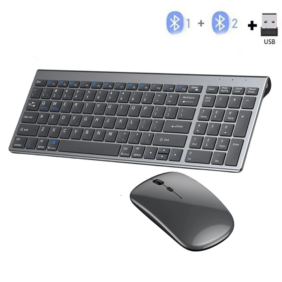 Bluetooth Wireless Keyboard and Mouse Three-mode Full-size Bluetooth Keyboard Mouse Set Multi-Device Rechargeable Keyboard Set