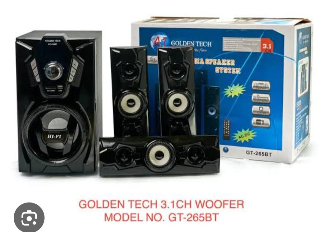 [🔥SPECIAL LIMITED OFFER JUST FOR YOU 🤩🤩✨ !!! ] 4 Pc Classy Brand New Stylish and Elegant Very High Quality Golden Tech woofer Speaker System .Designed With Durability and Functionality