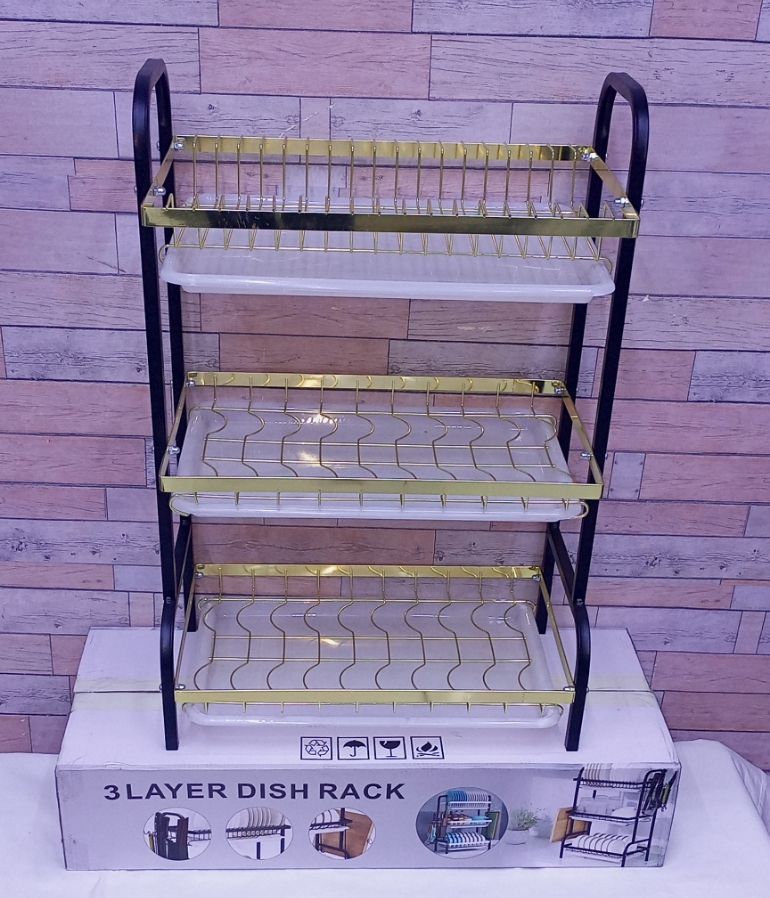 [🔥SPECIAL LIMITED OFFER🔥 🥑🌽ONLY AT KILIMALL !!! ] 1 Pc Classy Brand New Very High Quality Stylish and Luxurious Kitchen Dish rack 3  layer advanced gold black.Desiring To Serve The Best Experience