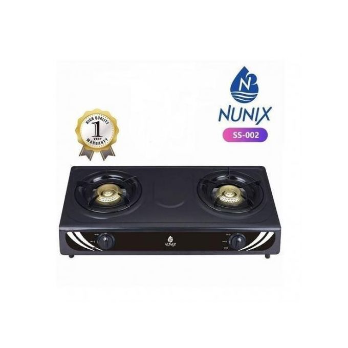 Nunix Two Burner Tabletop Gas Cooker Stainless Steel - Black