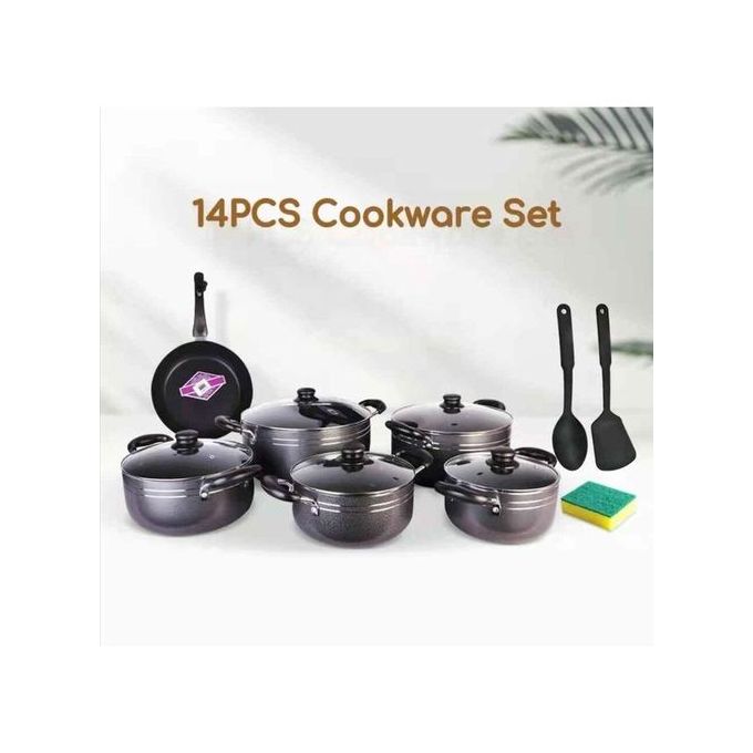 TC Non Stick Cooking Pots 14 Pieces Black And Silver