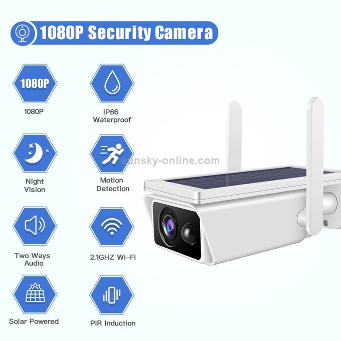 1080P HD Solar Powered 2.4GHz WiFi Security Camera
