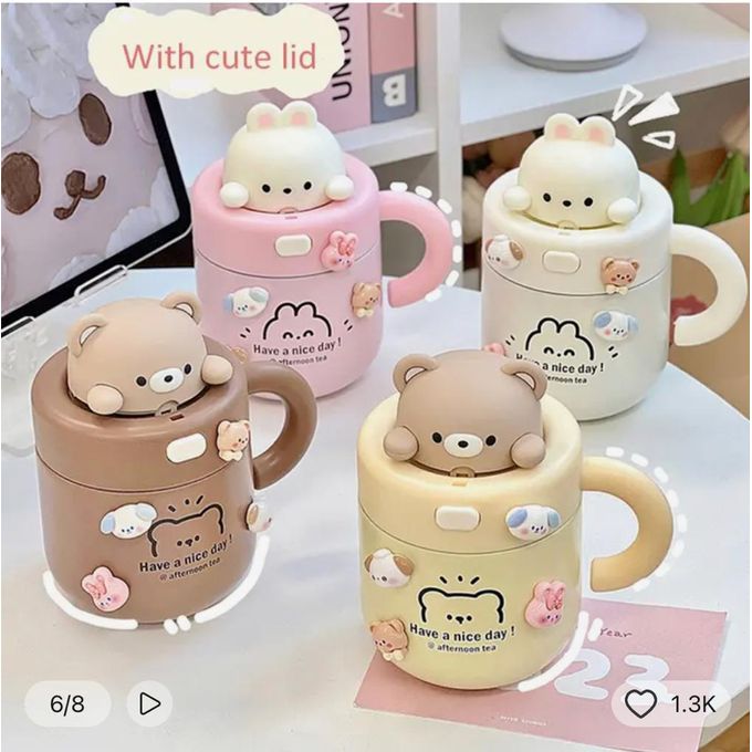 Cute Bear Thermos Bottle Kawaii Rabbit Cup With Straw-530ml