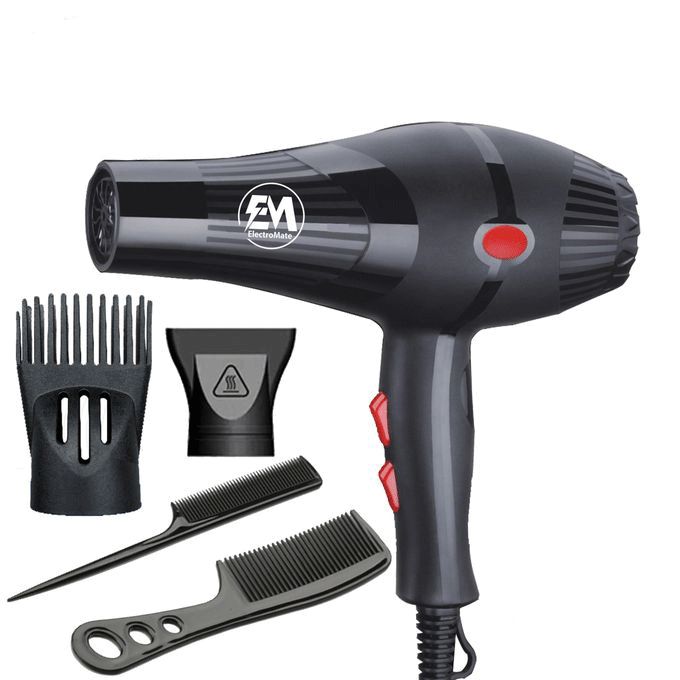 Em ElectroMate Blow Dryer Hair Blower 2200W With 3 Speed & 2 Temperature Settings, Black