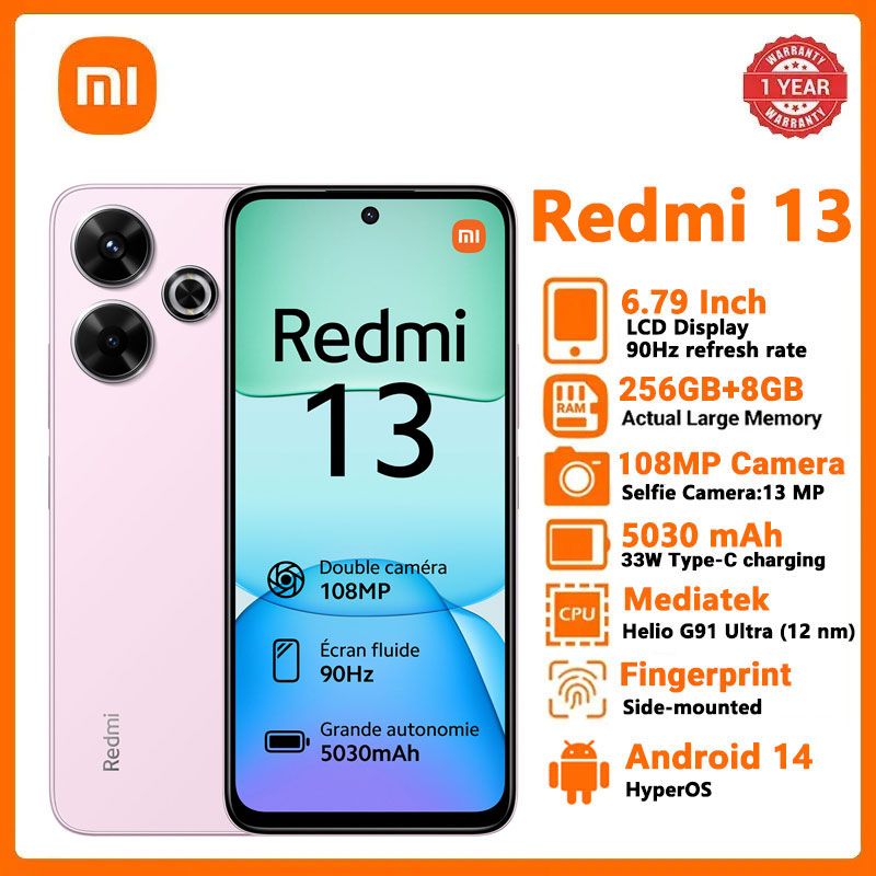 [new launch]Xiaomi Redmi 13 8GB RAM+256GB 6.79"  Display Phones 108MP Camera 5030mAh Battery 33W Charging Android 14 Smart Phones