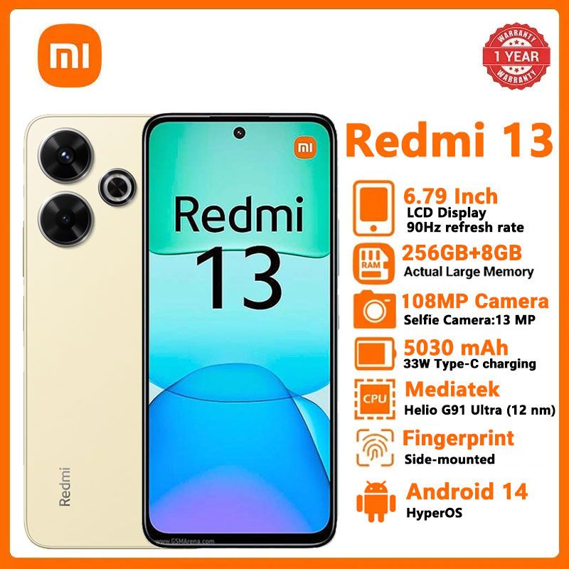 [new launch]Xiaomi Redmi 13 8GB RAM+256GB 6.79"  Display Phones 108MP Camera 5030mAh Battery 33W Charging Android 14 Smart Phones