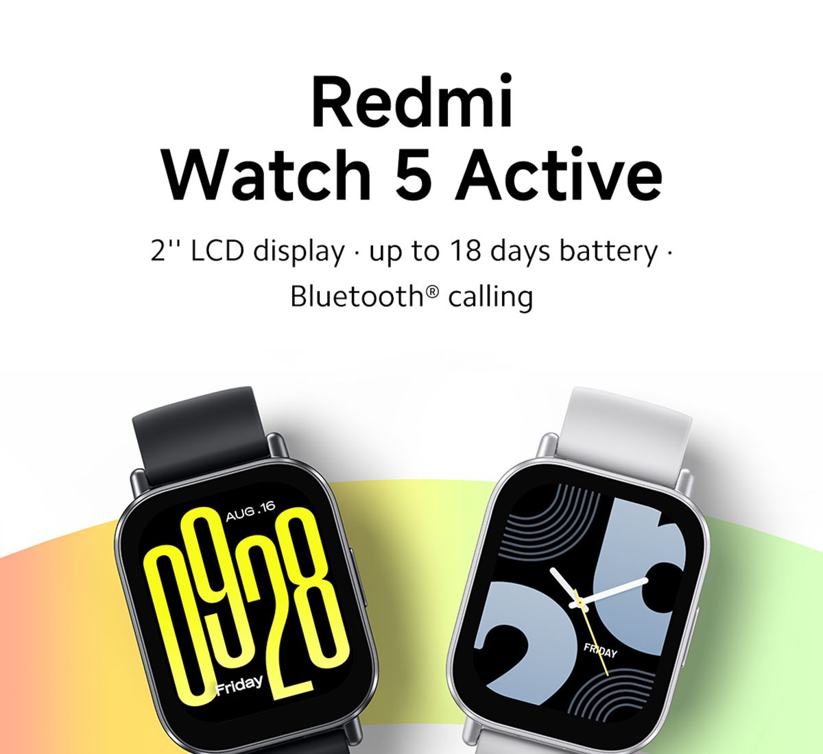 Xiaomi Redmi Smart watch 5 ACTIVE 2'' LCD Display Bluetooth with silicone strap18-Day Battery Built-in Alexa & 140+ Sports Modes Health Tracking Water Resistant Technology. Sportrts watch calls.