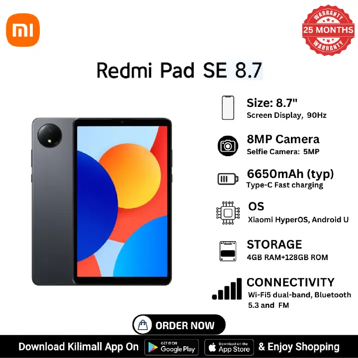 [ Special Offer] Redmi Pad SE 8.7 - 4GB RAM + 128GB ROM  IPS LCD Android 14, HyperOS main camera 8 MP front camera 5 MP 6650 mAh USB Type-C 2.0 Mediatek Helio G85 (12 nm) octacore TABLETS