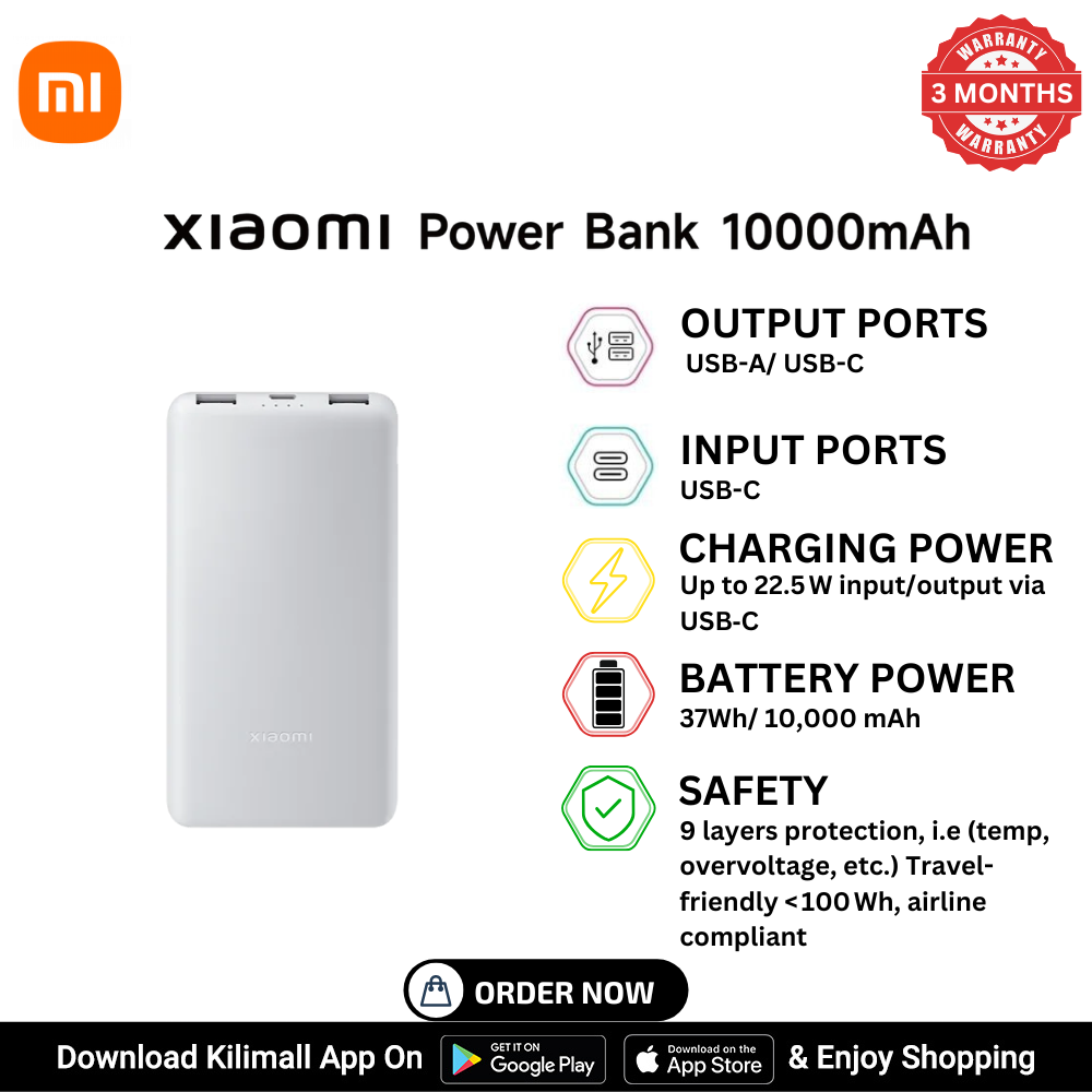 Xiaomi Power Bank 10000mAh 22.5W Lite - Fast Charging | Slim & Portable | Dual Output | Type-C + USB | Safe & Durable | Original Mi Power bank