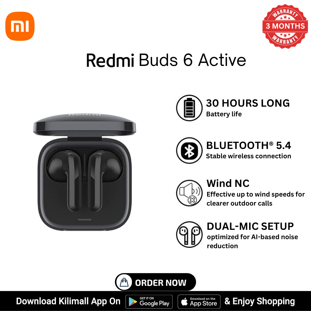 Redmi Buds 6 Active True Wireless Earbuds with 30H Battery Life Dual-Mic Noise Reduction IPX4 Water Resistance 14.2mm Dynamic Drivers