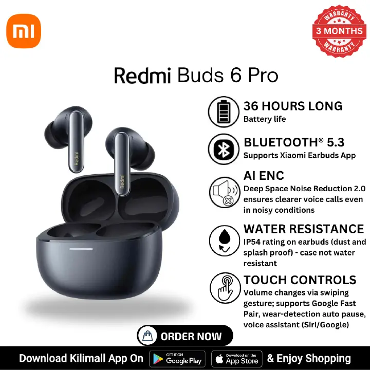Redmi Buds 6 Pro - Noise Cancellation ,36-Hour Battery , Dual-device connectivity