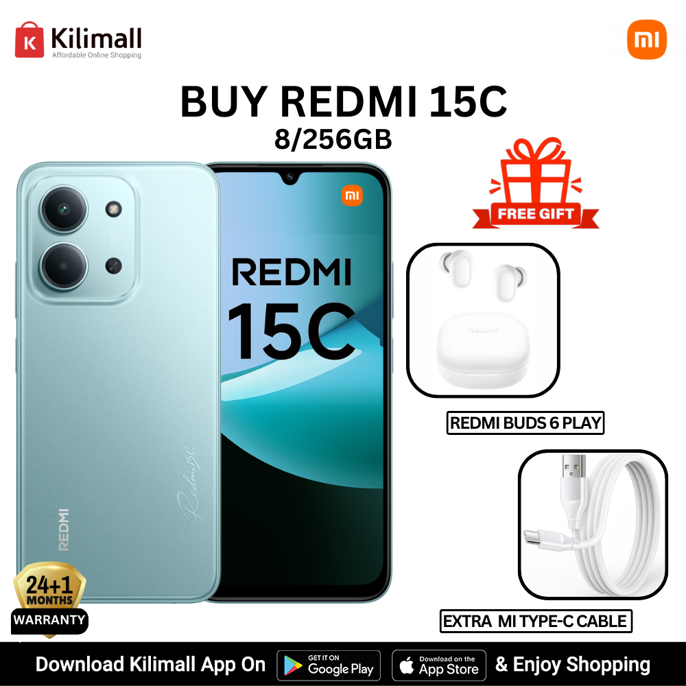 [New Launch + Free GIFTS] Redmi 15C Smartphone Display 6.9” 120Hz - 8GB Ram + 256GB Rom Dual SIM, 4G , 6000mAh Battery ,50MP AI dual camera ,33W fast charging ,IP64 ,MediaTek Helio G81-Ultra