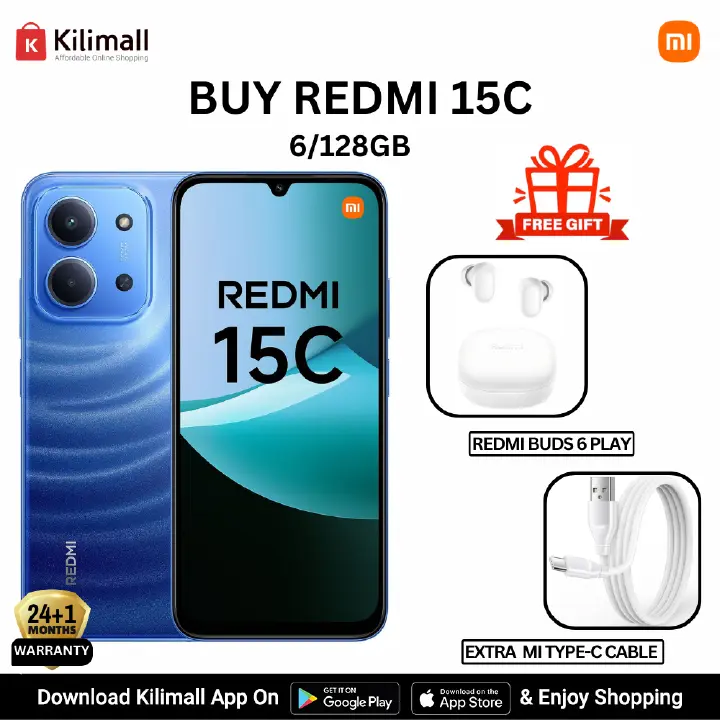 [New Launch + Free GIFTS] Redmi 15C Smartphone Display 6.9” 120Hz - 6GB Ram + 128GB Rom Dual SIM, 4G , 6000mAh Battery ,50MP AI dual camera ,33W fast charging ,IP64 ,MediaTek Helio G81-Ultra