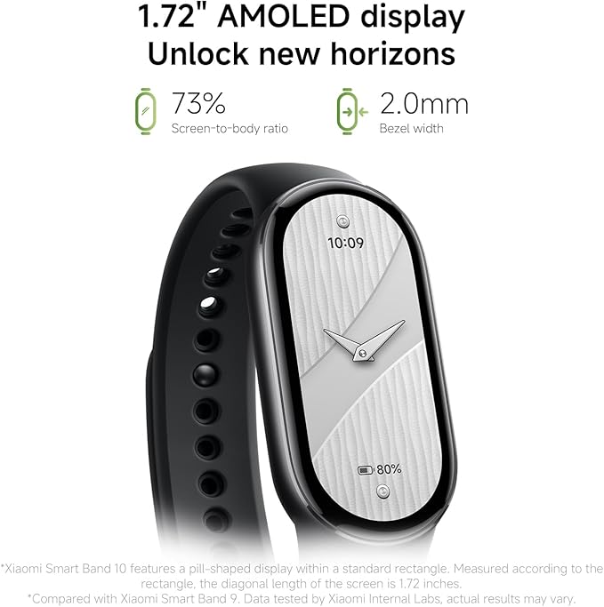 Xiaomi Smart Band 10 (2025) Global Version - 1.72" AMOLED Display | 21 Days Battery Life | Touchscreen, Multi-Sport Tracker, Activity Tracker, Heart Rate Monitor | BT5.4 smartwatch