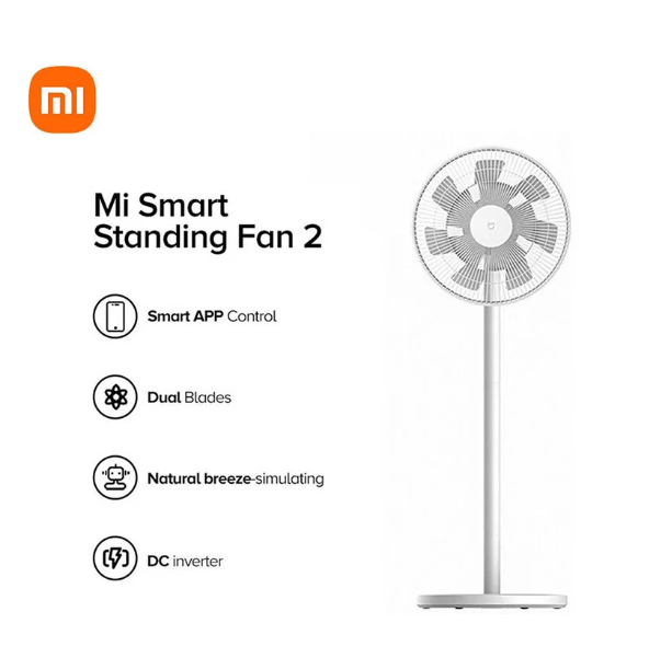 【Xiaomi Official】Xiaomi Mi Smart Standing Fan 2 – 4 Speed Levels, Dual Blades, Quiet DC Motor, Smart App & Voice Control, Energy Saving Standing Fan