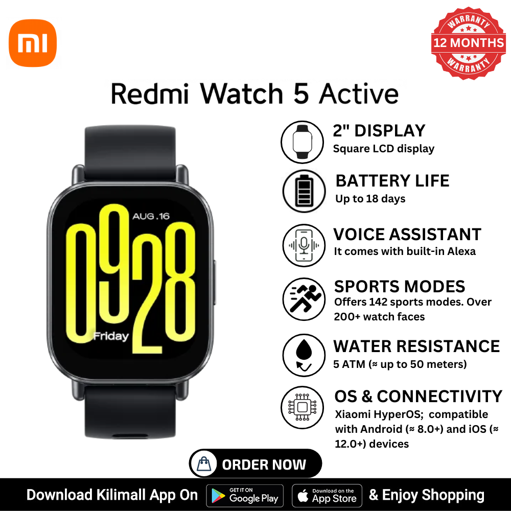 【Xiaomi Official】Xiaomi Redmi Smart watch 5 ACTIVE 2'' LCD Bluetooth Calls, 1.75" AMOLED Display, Fitness & Health Tracker, Heart Rate & SpO2 Monitor, Waterproof Sports Smartwatch for Android & iPhone