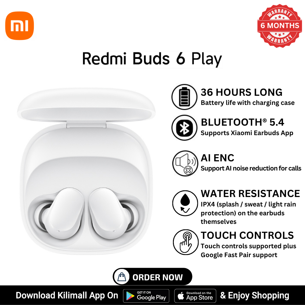Redmi buds 6 Play - Wireless Earbuds Bluetooth 5.4 Noise Cancelling In-Ear Headphones with Mic – Deep Bass, Long Battery, Type-C Charging, earphones