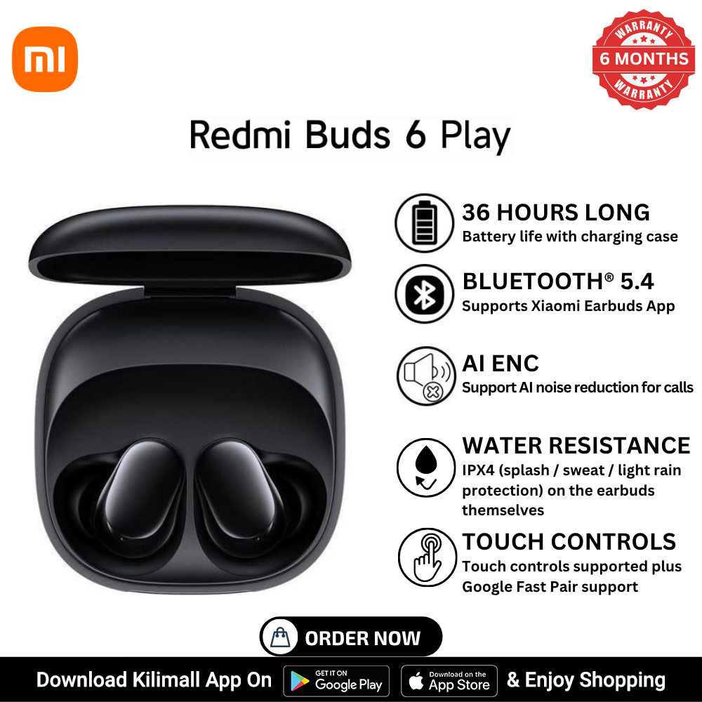 Redmi buds 6 Play - Wireless Earbuds Bluetooth 5.4 Noise Cancelling In-Ear Headphones with Mic – Deep Bass, Long Battery, Type-C Charging, earphones