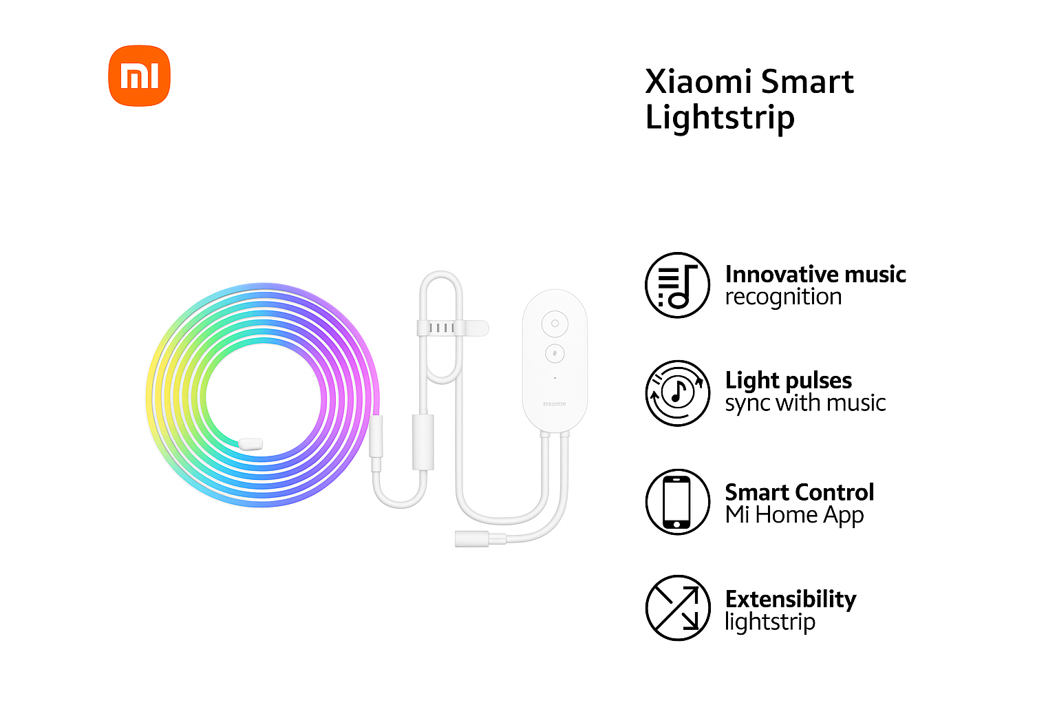 【Xiaomi Official】Xiaomi Smart Lightstrip (2m/6.6ft), Compatible with Alexa, Google Assistant, Apple Homekit Home App, WiFi Compatible, Music sync | Dynamic Ambient Lighting | Custom dimming |