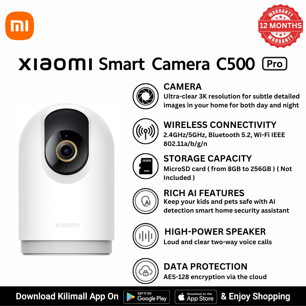 【Xiaomi Official】Xiaomi Smart Camera C500 Pro 2.5K – 360° Pan Tilt AI Security Camera, Wi-Fi Smart Home Surveillance, HDR Night Vision, Motion Detection