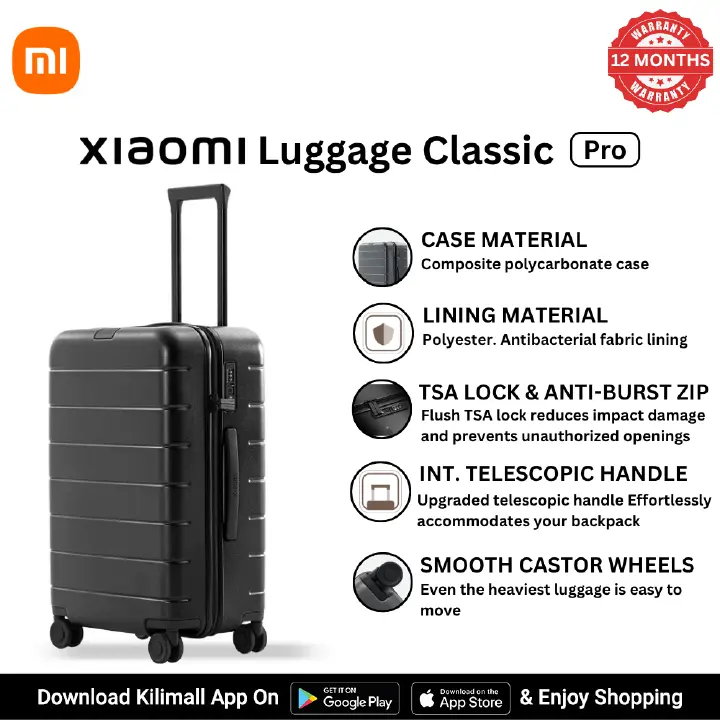 【Xiaomi Official】Xiaomi Luggage Classic 20" Black – Lightweight Hard Shell Carry-on Suitcase with TSA Lock, Silent Spinner Wheels, Durable PC Material, Business & Travel Trolley Bag suitcase
